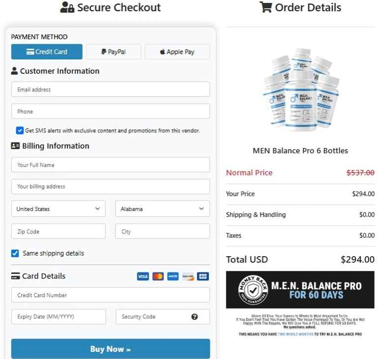 MEN Balance Pro order page